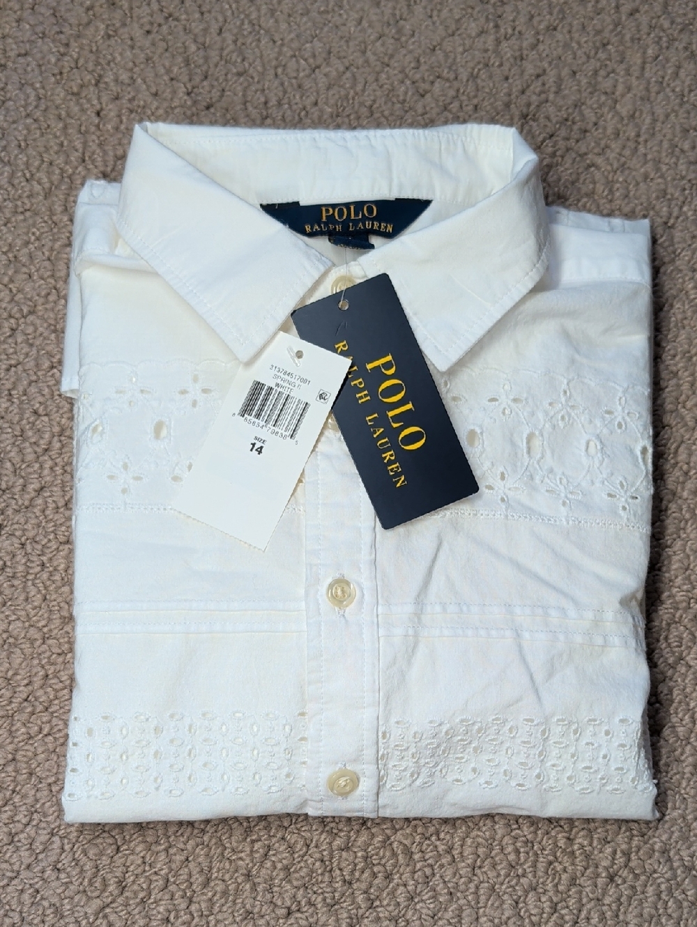 Ralph Lauren 100% cotton White Eyelet button down Broadcloth Tunic 14 - Picture 10 of 10
